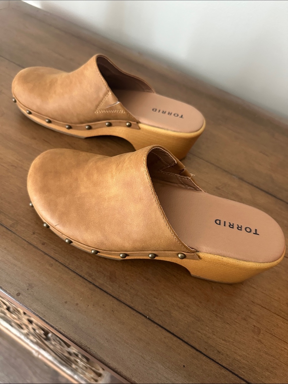 Torrid Boho Studded Platform Clogs Mules Tan Cognac Extra Wide Width, Size 7.5